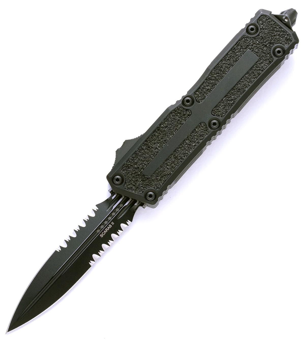 Microtech Scarab II Gen III D/E Black Part Serrate Double Edge Tactical OTF Knife