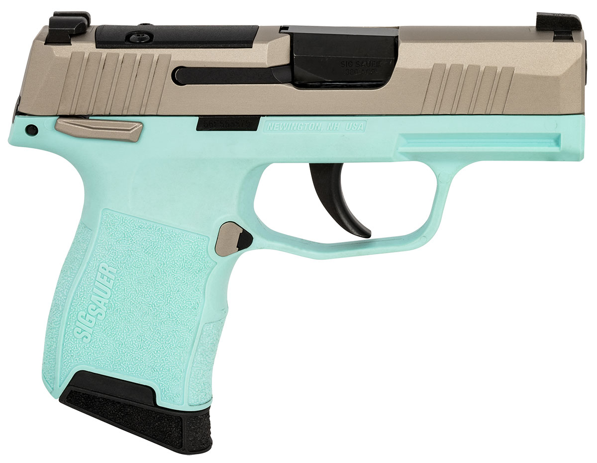 Sig Sauer P365 380 ACP Micro Pistol with Manual Safety and Robins Egg Blue and Nickel Finish Sig Sauer P365 380 ACP Micro Pistol with Manual Safety and Robins Egg Blue and Nickel Finish