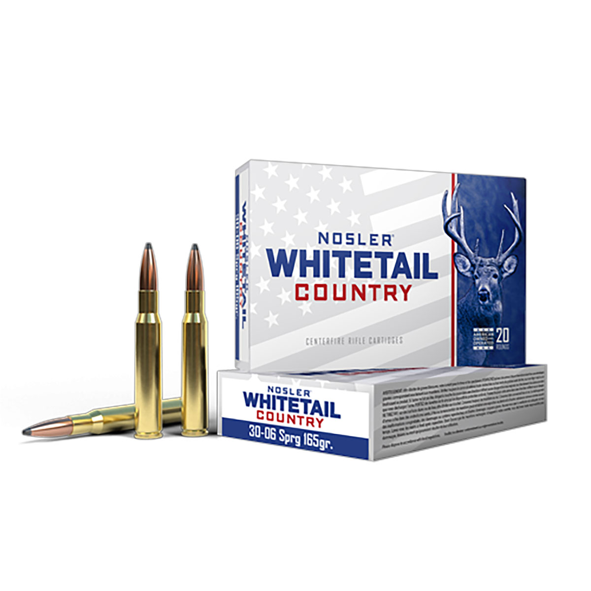 Nosler Whitetail Country 30-06 Springfield 165 Grain Spitzer Boat Tail, 20 Rounds Nosler Whitetail Country 30-06 Springfield 165 Grain Spitzer Boat Tail, 20 Rounds