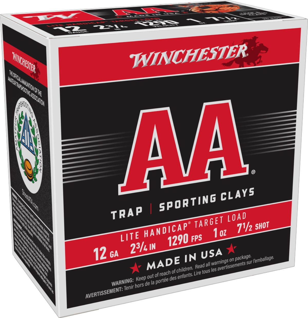 Winchester AA Lite Handicap Target 12 Gauge 2.75" 1 oz 7.5 Shot Ammo, 25 Rounds