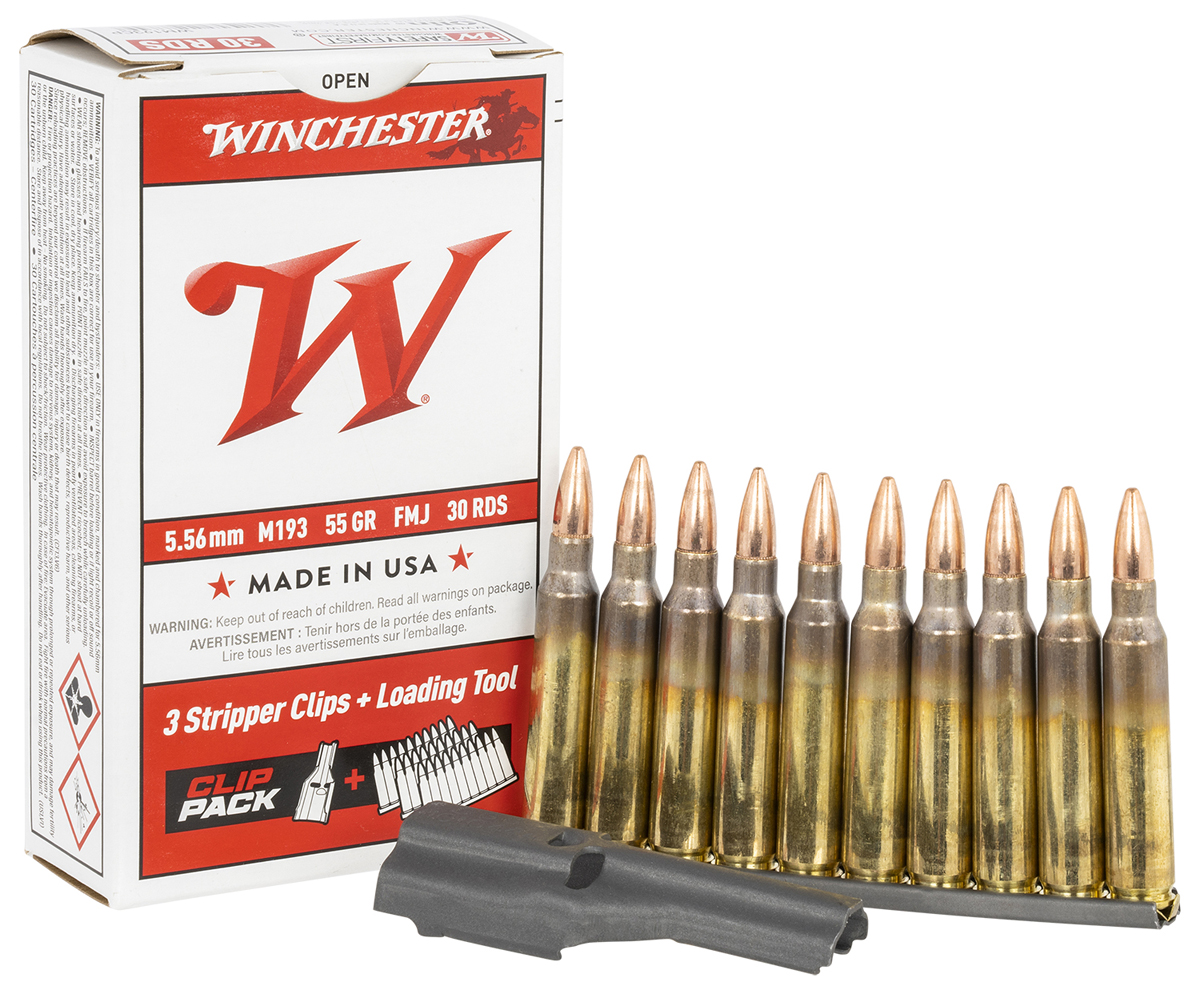 Winchester White Box 5.56 55 Grain Ammo on Stripper Clips with Loading Tool, 30 Rounds Winchester White Box 5.56 55 Grain Ammo on Stripper Clips with Loading Tool, 30 Rounds